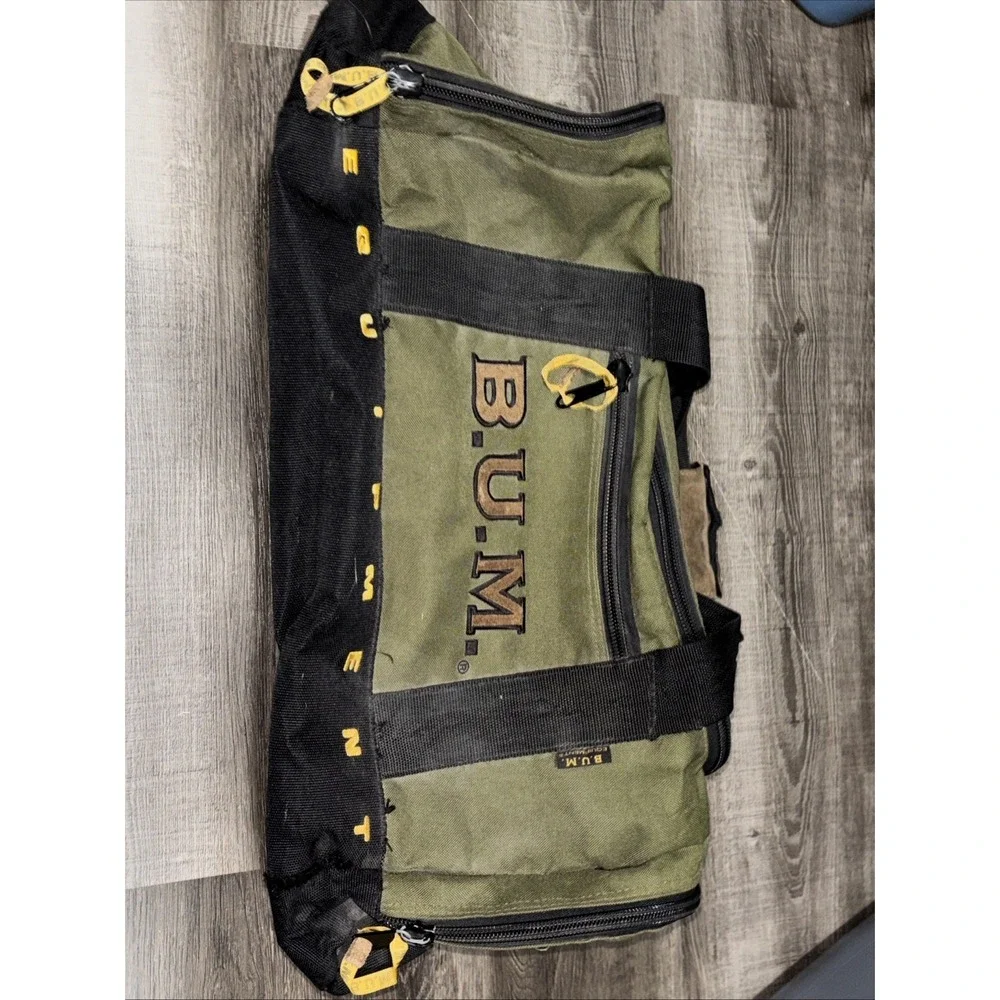 VTG 90's Bum Equipment Duffle Bag Embroidered B.U.M. 23x16x12  green Some Rips